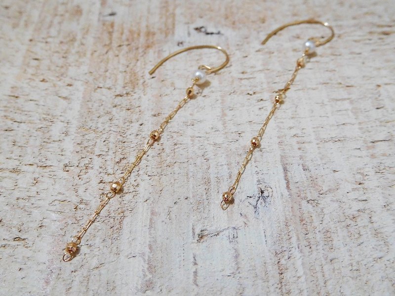 包 14k 金耳针圆珍珠流苏耳环 可改夹 - 耳环/耳夹 - 其他材质 金色