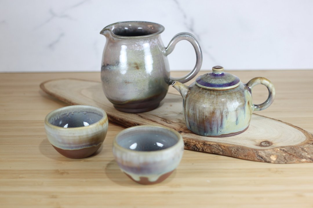 【沐春生活】柴烧钧釉 全手工茶具组 一壶一海两杯 叶敏祥精品 - 茶具/茶杯 - 瓷 
