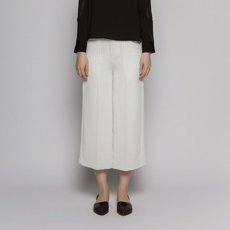 安杰丽卡直条宽裤 Anjelica Stripe   Cropped Trousers P70 - 女装长裤 - 其他人造纤维 多色