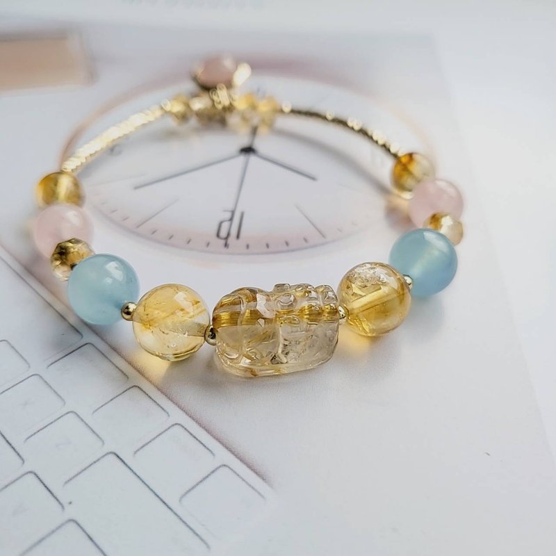 特价折扣/招财神兽/钛晶貔貅黄水晶粉晶海蓝宝手链(环保包装) - 手链/手环 - 水晶 