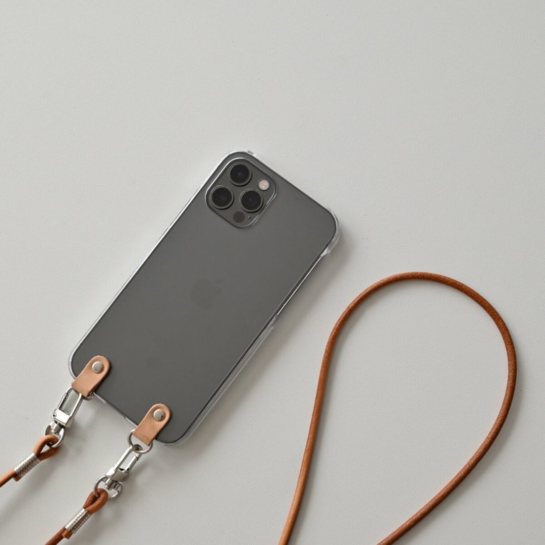 Compatible with all models Android Compatible Generation [Hard Case Genuine Leather Round Strap Smartphone Shoulder Set] Smartphone Case Strap Set FZ02M - 手机壳/手机套 - 真皮 咖啡色