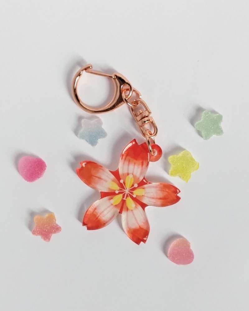 Vermillion cherry blossoms - 钥匙链/钥匙包 - 压克力 红色