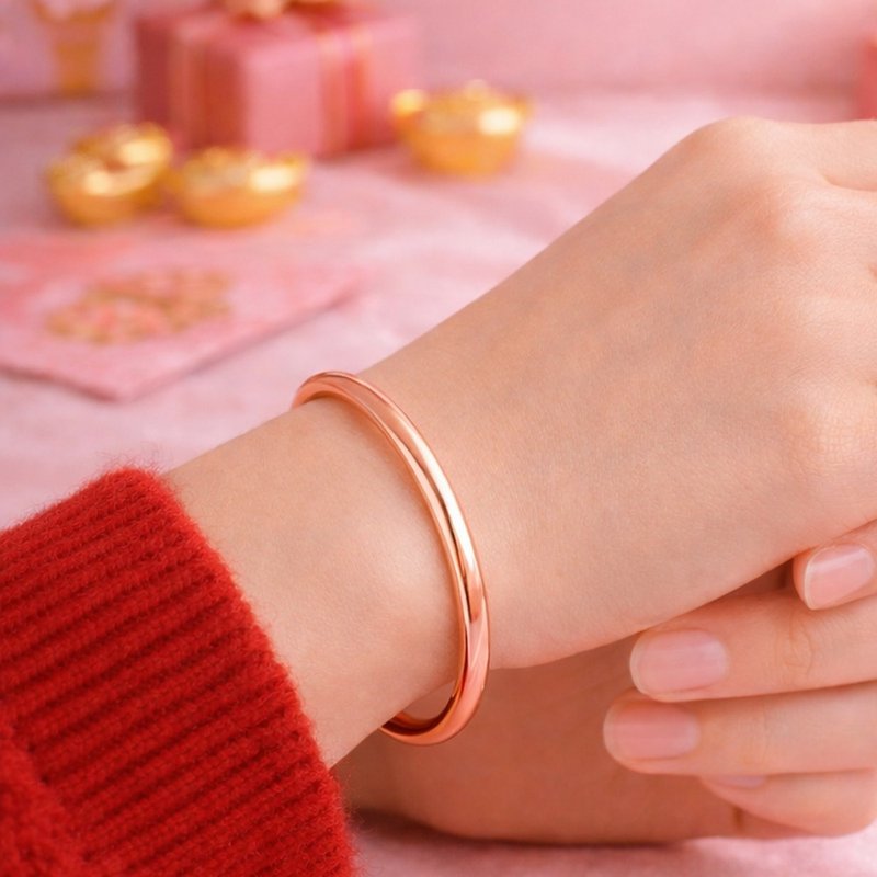 999纯银 | 玫瑰金色手镯|成人手环亮面素面|可调整大小 - 手链/手环 - 纯银 粉红色