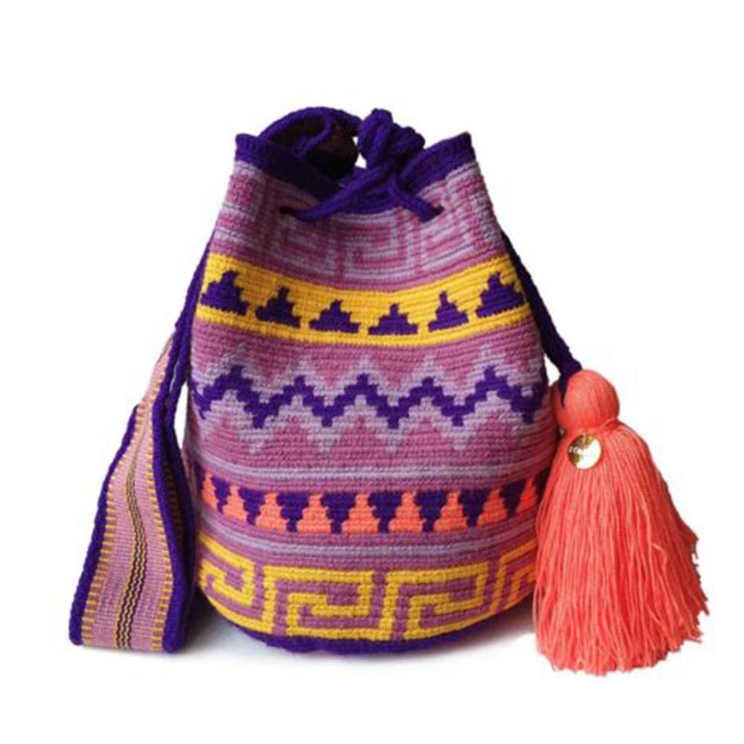 Wayuu Bag 瓦尤包(M)/哥伦比亚纯手工/每款只有一个-【紫锥花丛】 - 侧背包/斜挎包 - 棉 紫色