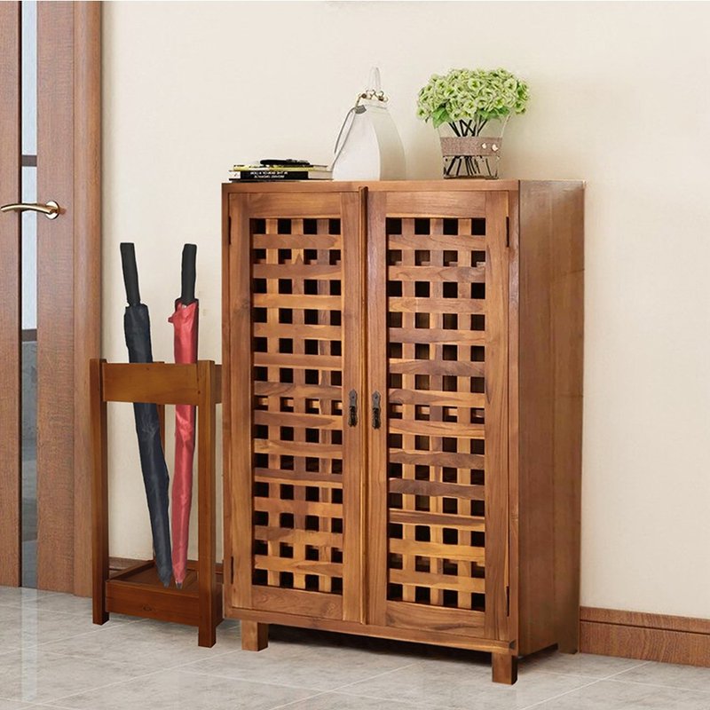 【吉迪市100%全柚木家具】HY099 柚木双门鞋柜 收纳 鞋架 大容量 - 衣柜/鞋柜 - 木头 咖啡色