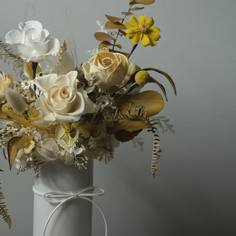 知秋系列 - 秋芒永生盆花(大) - 干燥花/捧花 - 植物．花 黄色