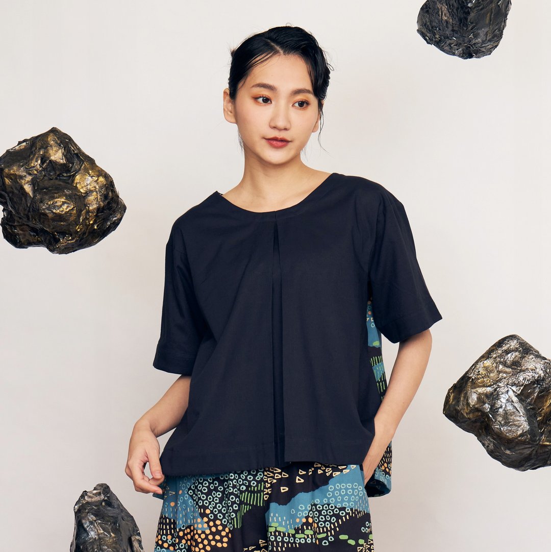 迷途港口短袖上衣_寂静蓝 - 女装上衣 - 棉．麻 多色
