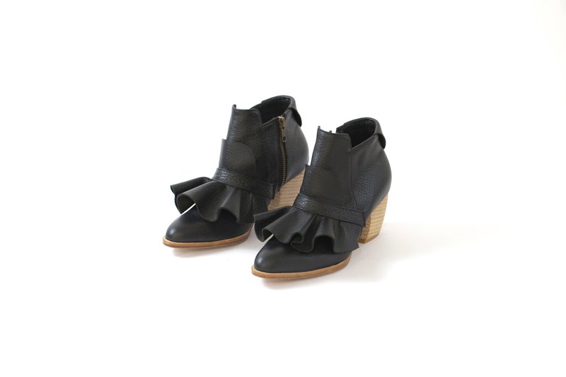 ZOODY / 波动 / 手工鞋 / 中跟层次踝靴 / 黑 - 女款短靴 - 真皮 黑色