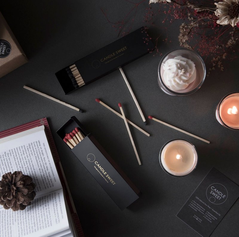 新色-热情红-长火柴玻璃罐装组合: 1罐+1盒(另有三色可选) - 蜡烛/烛台 - 木头 