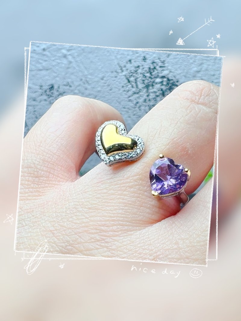 【莫名奇妙杂货店】心心相印 紫水晶  S925银戒指 - 戒指 - 纯银 紫色