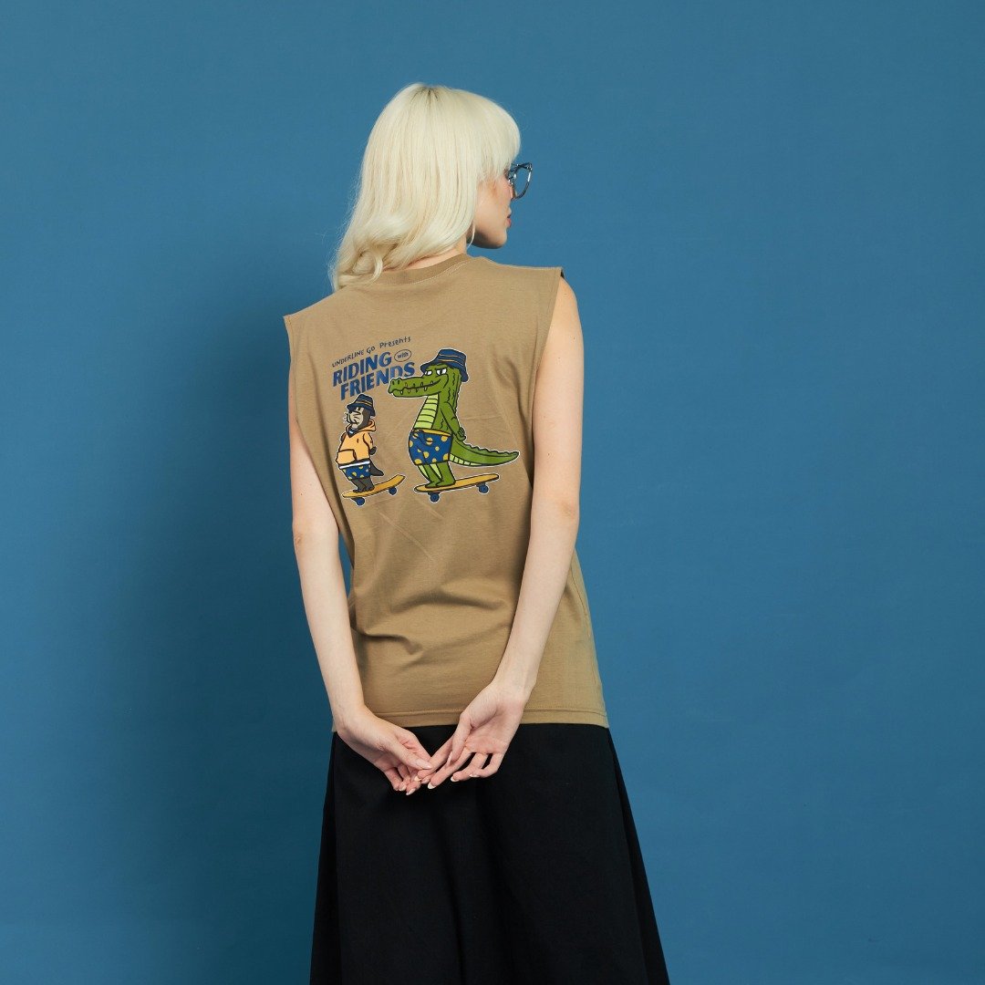 Riding with friends Cotton Tank Top / M L / 4 色 - 中性连帽卫衣/T 恤 - 棉 白色