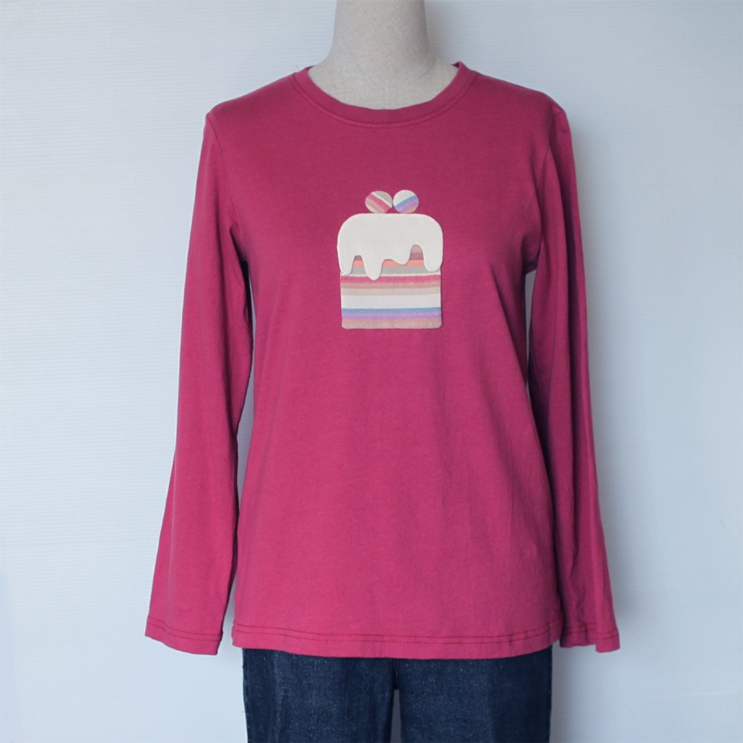 可爱小蛋糕长袖T-shirt(樱桃红) - 女装上衣 - 棉 红色