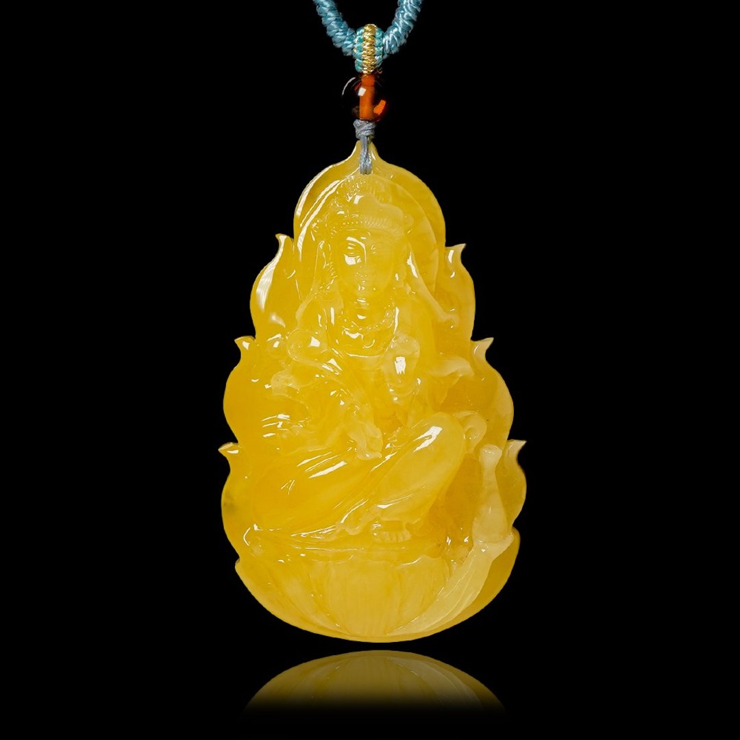 【正佳珠宝】蜜蜡琥珀 顶级白金满蜜 26g 观世音菩萨 蜜蜡琥珀 - 项链 - 半宝石 多色