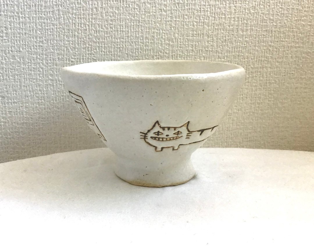 Rice bowl　LONG　CAT - 碗 - 陶 白色