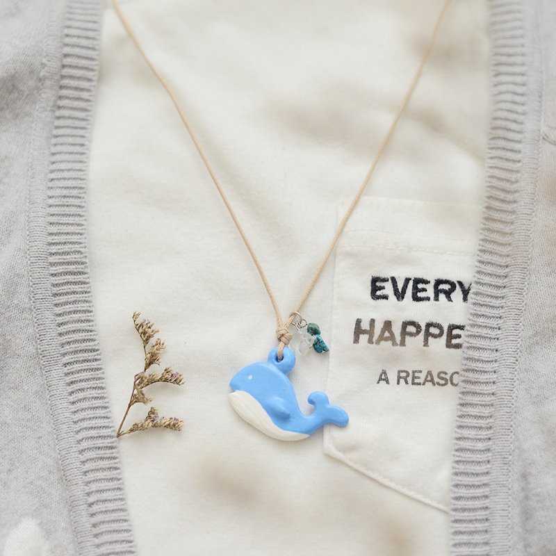 蓝色鲸鱼手工项链 - 项链 - 粘土 多色