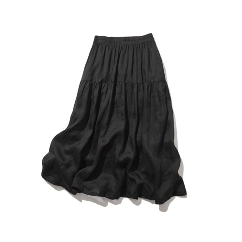 温柔摇曳，随性蓬松的抓皱长裙 亚麻长裙 内衬款 黑色 220512-5 - 裙子 - 棉．麻 