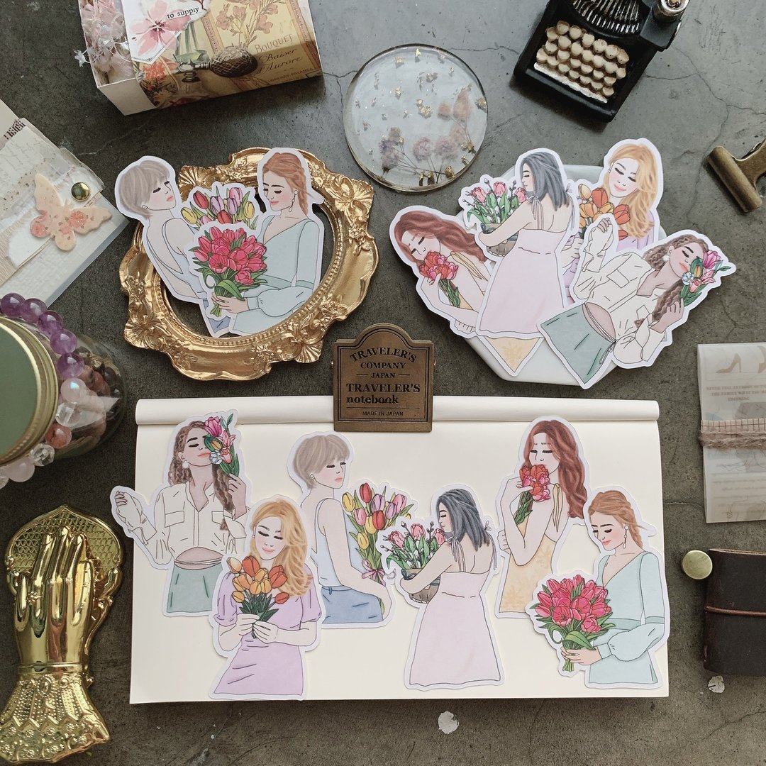 郁金香女孩贴纸 - 贴纸 - 纸 