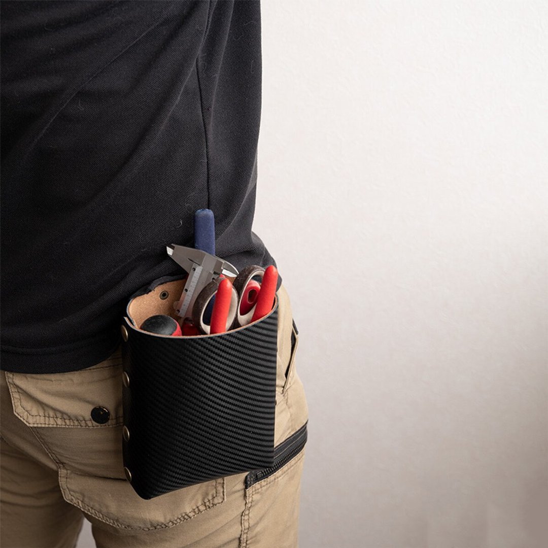 Waist Bag Italian Leather [Carbon Leather] Belt Pouch Outdoor Leisure Camping Birthday Present Gift Men's Father's Day DH01M - 化妆包/杂物包 - 真皮 黑色