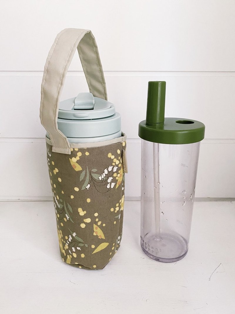 棕铃兰饮料手提袋-布质(冰坝杯/手摇/保温瓶/大象杯/良杯) - 随行杯提袋/水壶袋 - 棉．麻 卡其色