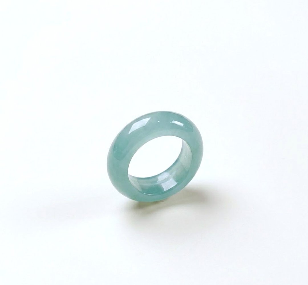 冰蓝水翡翠戒指戒圈 | 内径9.5mm | 天然翡翠A货  | 送礼 - 戒指 - 玉石 蓝色