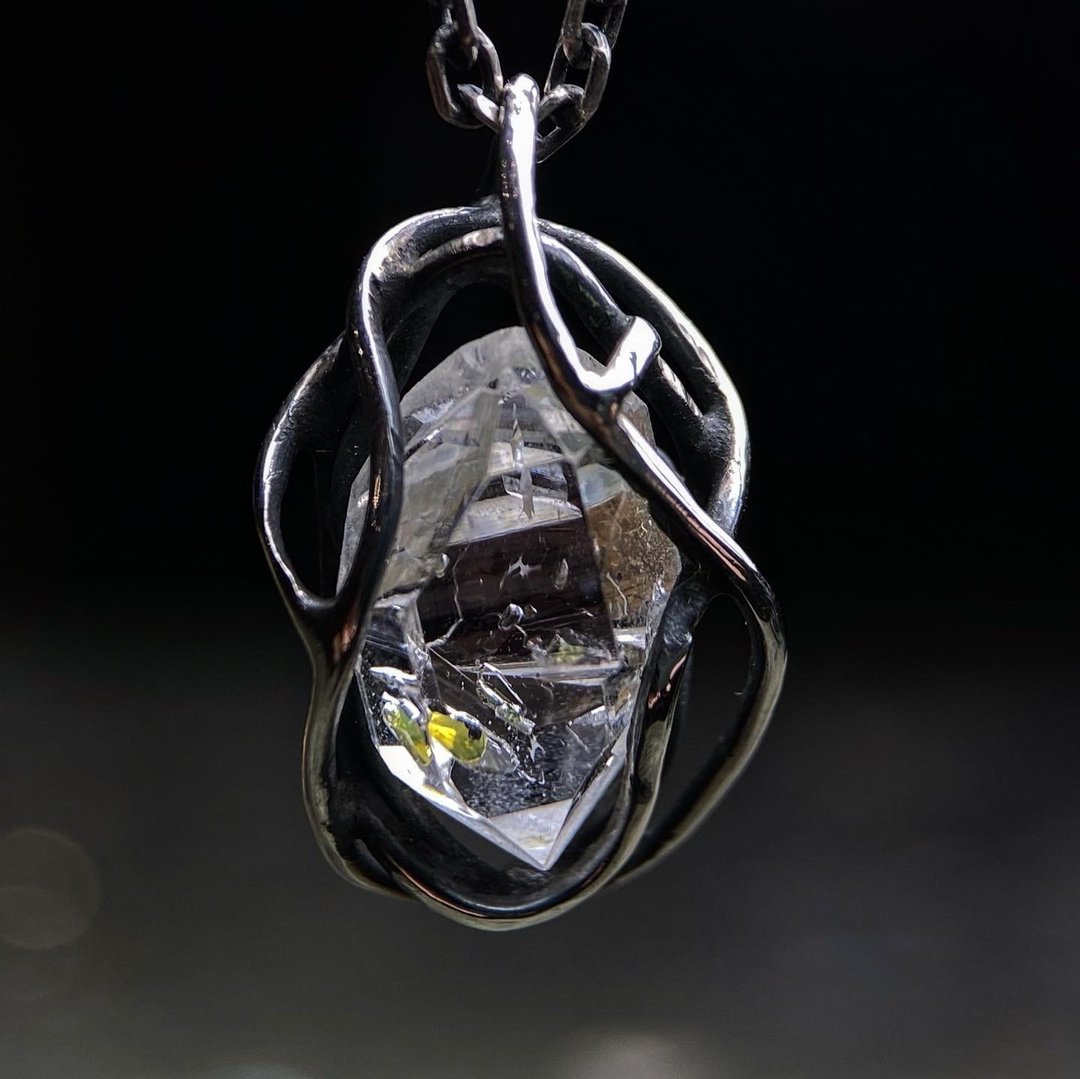 天然矿石 / 丰盛的心 / 油胆水晶 / 双尖水晶 / 有气泡 / 闪灵钻 - 项链 - 水晶 白色