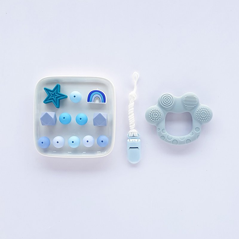 DIY 珊瑚蓝熊掌固齿器+奶嘴链+星星+彩虹 (需自行串珠) - 玩具/玩偶 - 其他材质 多色