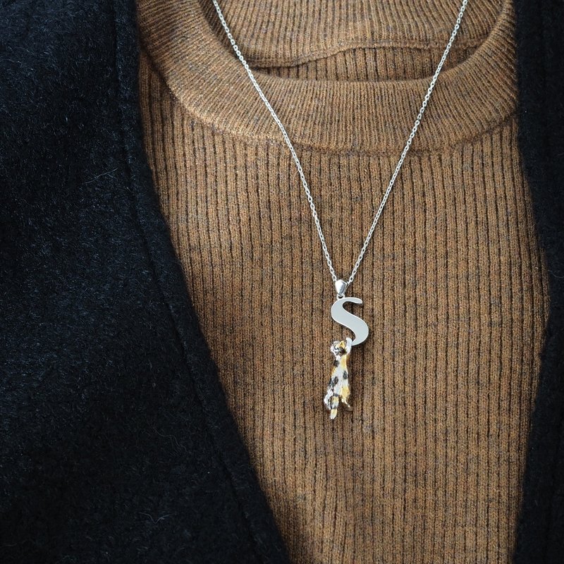 开口畅谈三花猫名字缩写纯银项链 S - 项链 - 纯银 银色