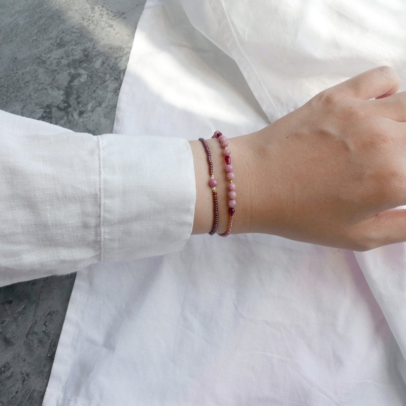 七月红纹石/诞生石摩斯密码祝福手绳/定制化/生日/闺蜜纪念日礼物 - 手链/手环 - 半宝石 粉红色