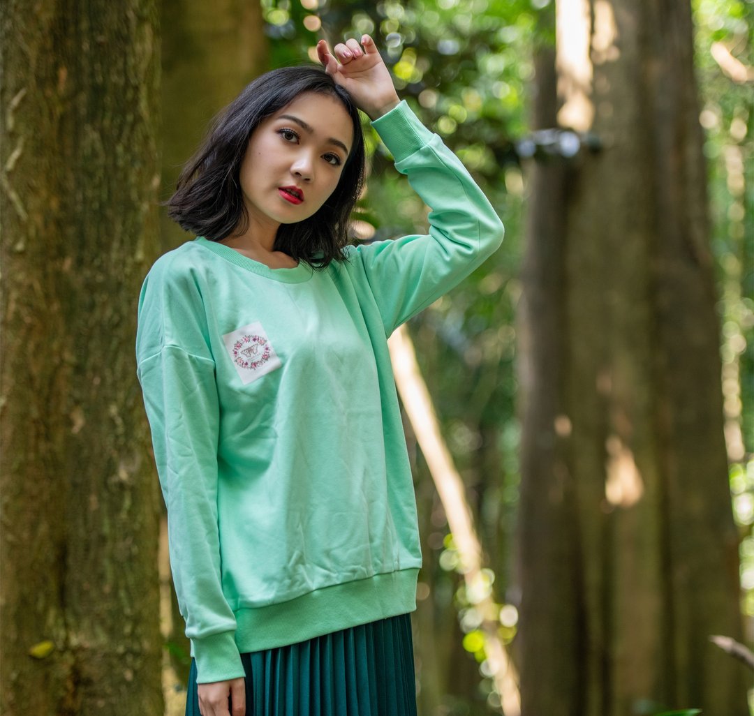 朵儿日常 长袖上衣cozy print Tee - 女装 T 恤 - 棉．麻 绿色