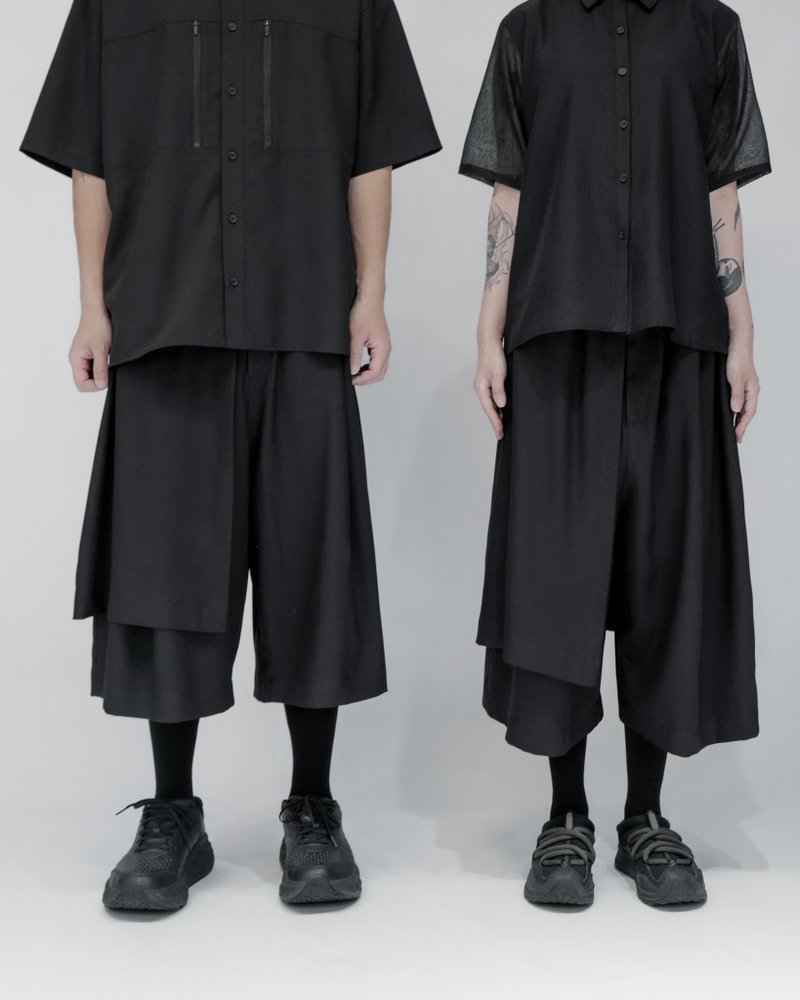 MUKK DESIGN 单片造型七分短裤 - 男士短裤 - 聚酯纤维 黑色