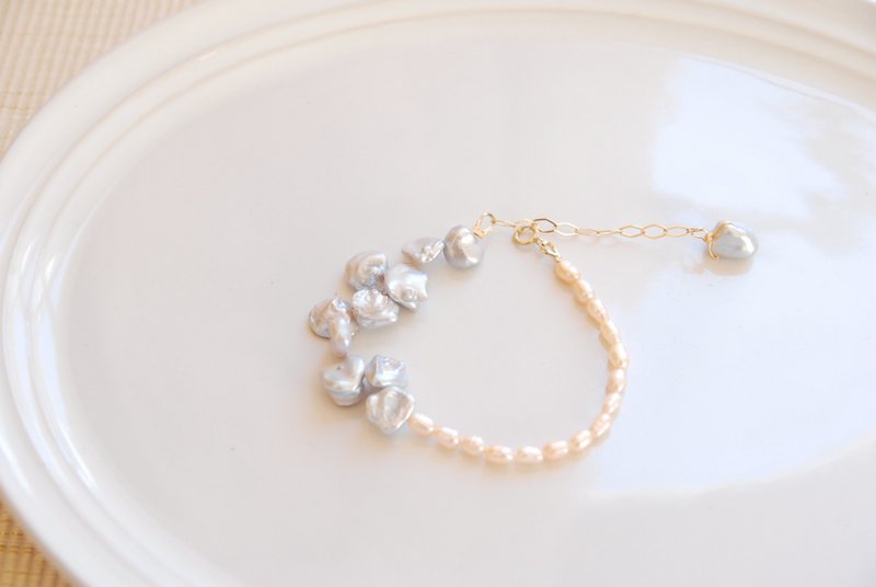 灰珍珠米粒手链 14KGF - 手链/手环 - 珍珠 银色