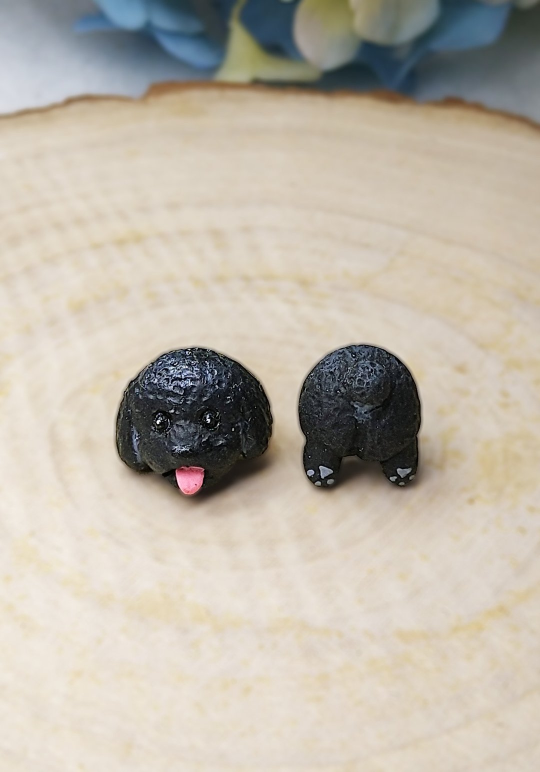 全手制 黑色 吐舌贵宾犬 贵妇狗 耳钉/耳夹 - 耳环/耳夹 - 粘土 多色