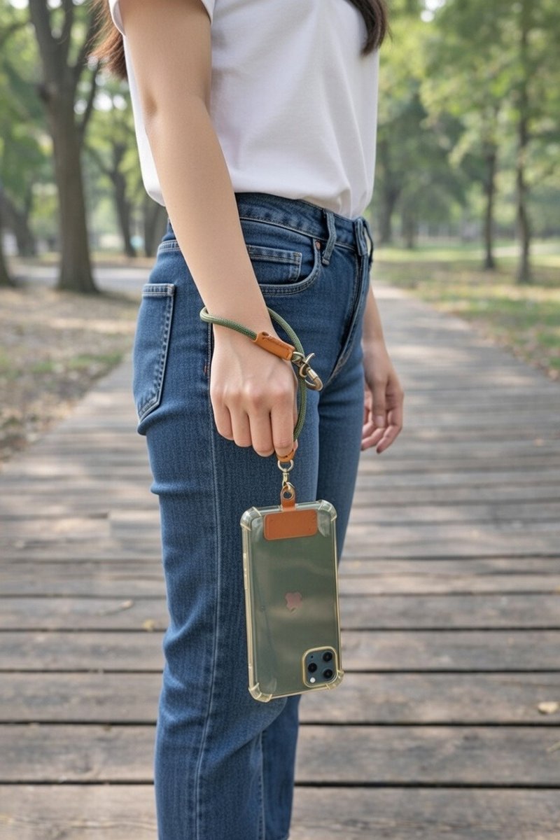 不摔手机绳－伞绳 + 皮革版 • 手腕绳 手机安全绳 手工制作 - 挂绳/吊绳 - 真皮 