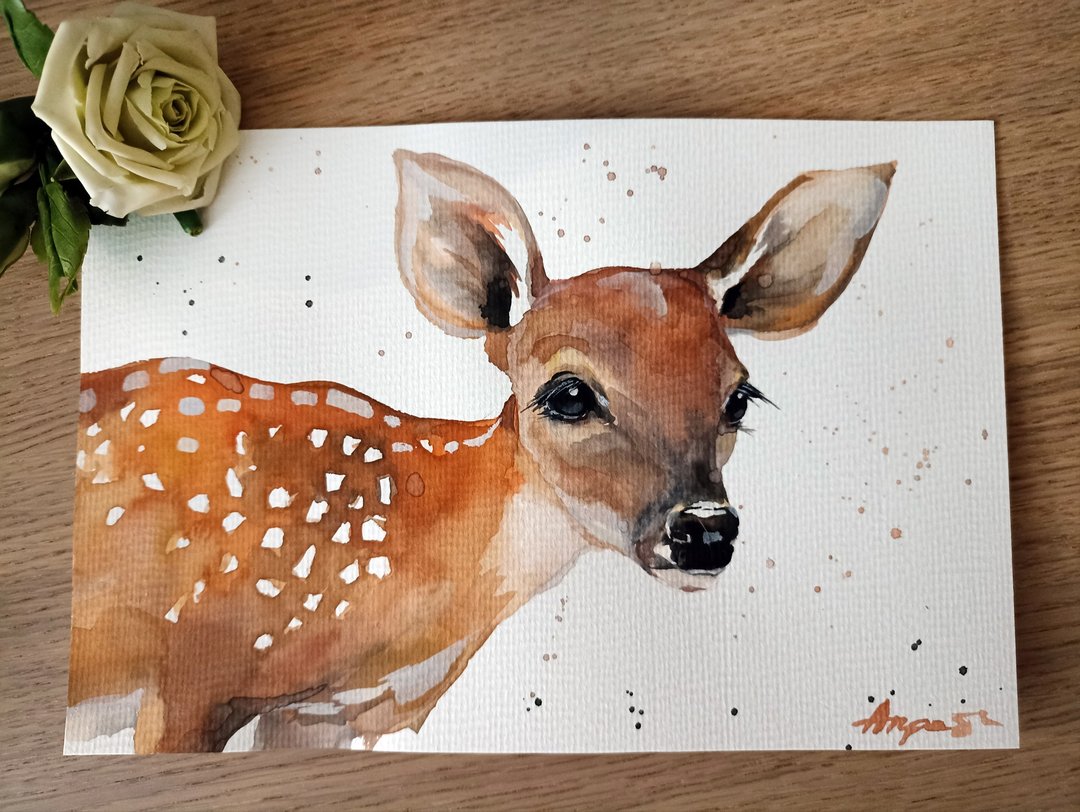 Watercolor original deer room decor animal painting art by Anne Gorywine - 墙贴/壁贴 - 纸 白色