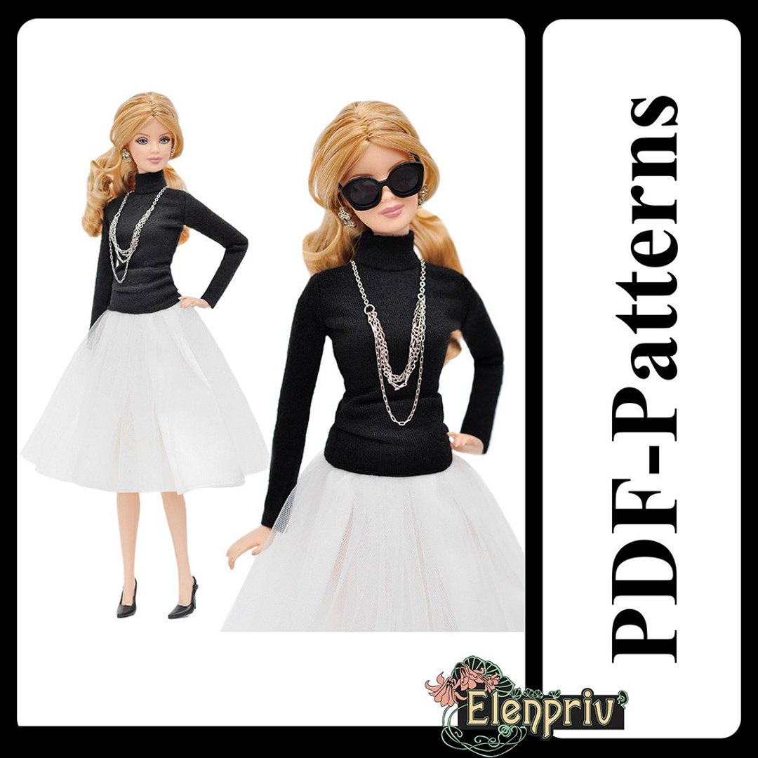 PDF Pattern Turtleneck 11 1/2 Poppy Parker MTM Silkstone Fashion Royalty barbie - Logo 设计/图案设计 - 其他材质 