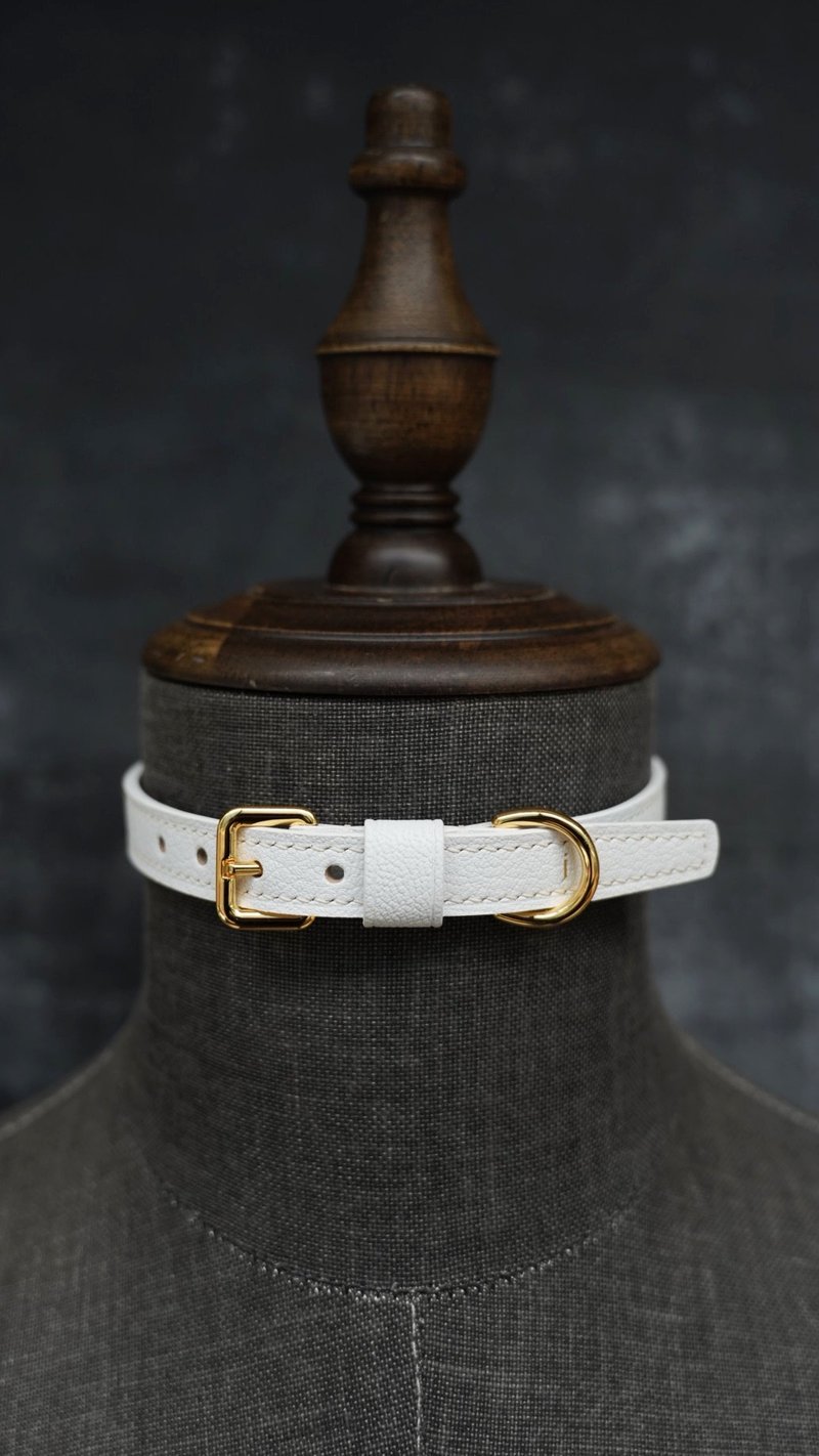 純手工羊皮項圈/手環兩用款 真皮choker 顏色可選 定制刻字禮物 - 项链 - 真皮 白色