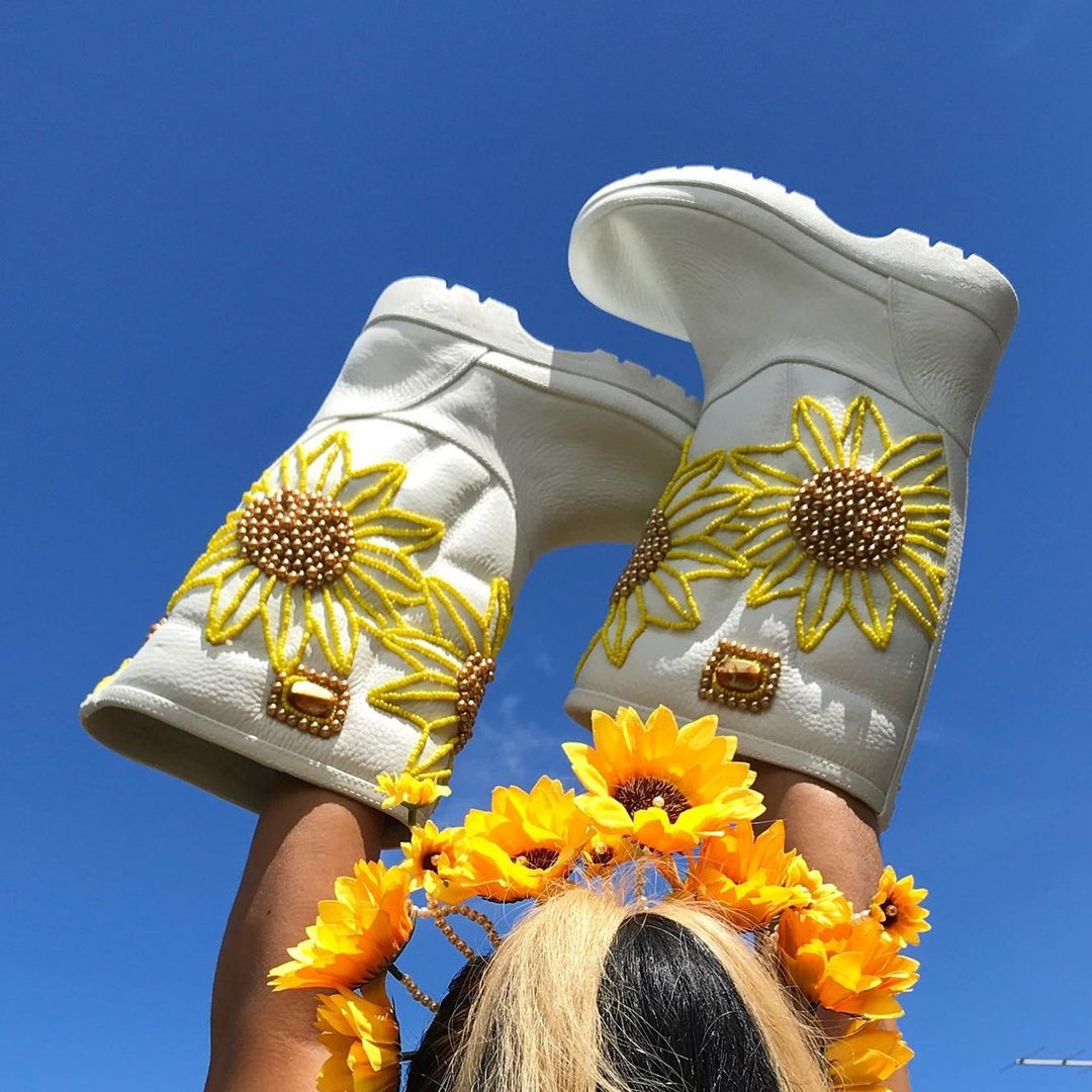 KS rubber boots : sunflower - 女款长靴 - 橡胶 白色