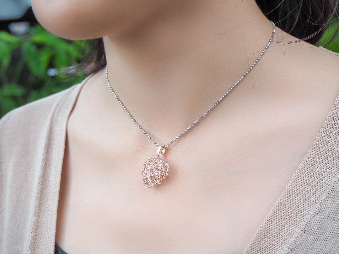 Swirl wire heart shape sterling silver pendant with Rose gold plated - 项链 - 纯银 粉红色