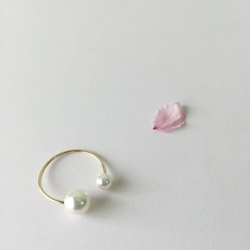 成双。珍珠开口式包金戒指 - 戒指 - 其他金属 金色