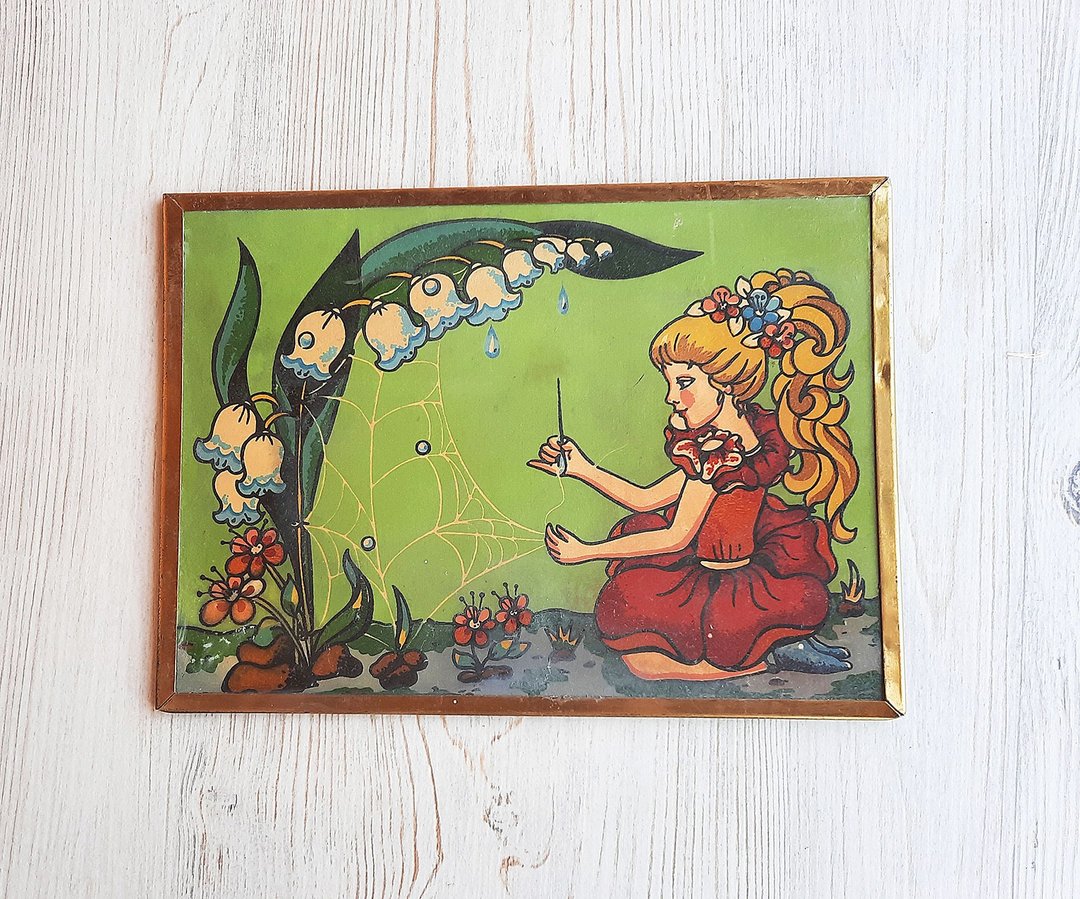 Thumbelina tale scene small picture kids wall decor vintage 1988 - 画框/相框 - 其他材质 