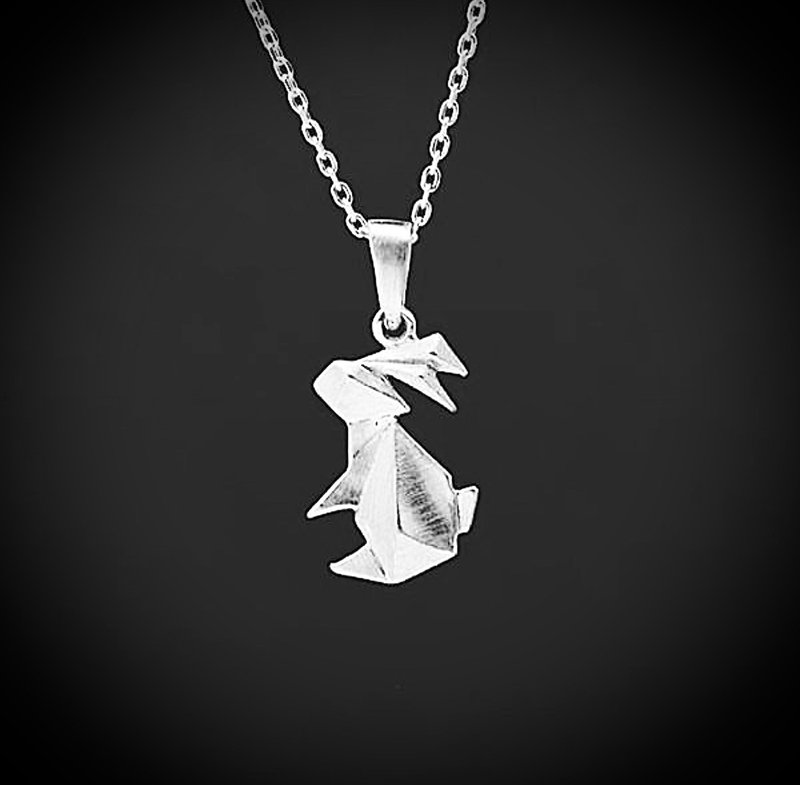 立体小兔折纸吊坠设计个性风格长版毛衣链长链 - 项链 - 铜/黄铜 银色