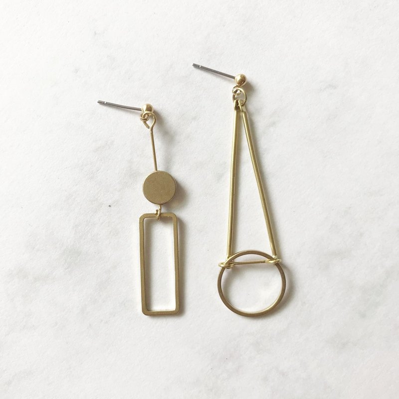 定制化礼物_黄铜耳环_不对称几何(可改夹) - 耳环/耳夹 - 其他金属 金色