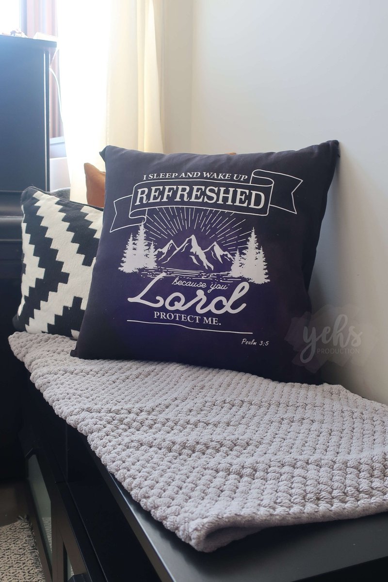 含枕芯圣经经文枕头套 | 美式乡村露营风格 | 福音礼物 | 诗篇 - 枕头/抱枕 - 棉．麻 黑色