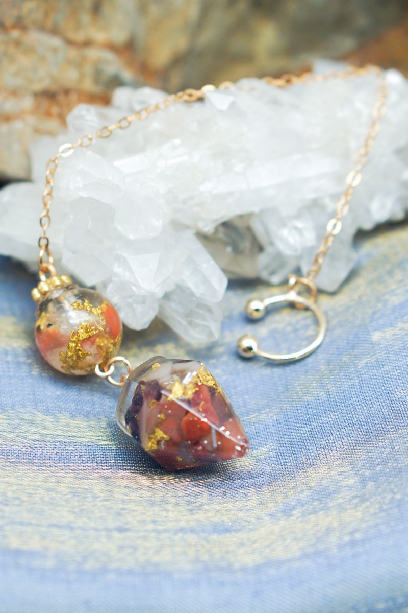 暖阳迭迭—灵摆耳骨夹－单支 - 耳环/耳夹 - 树脂 橘色