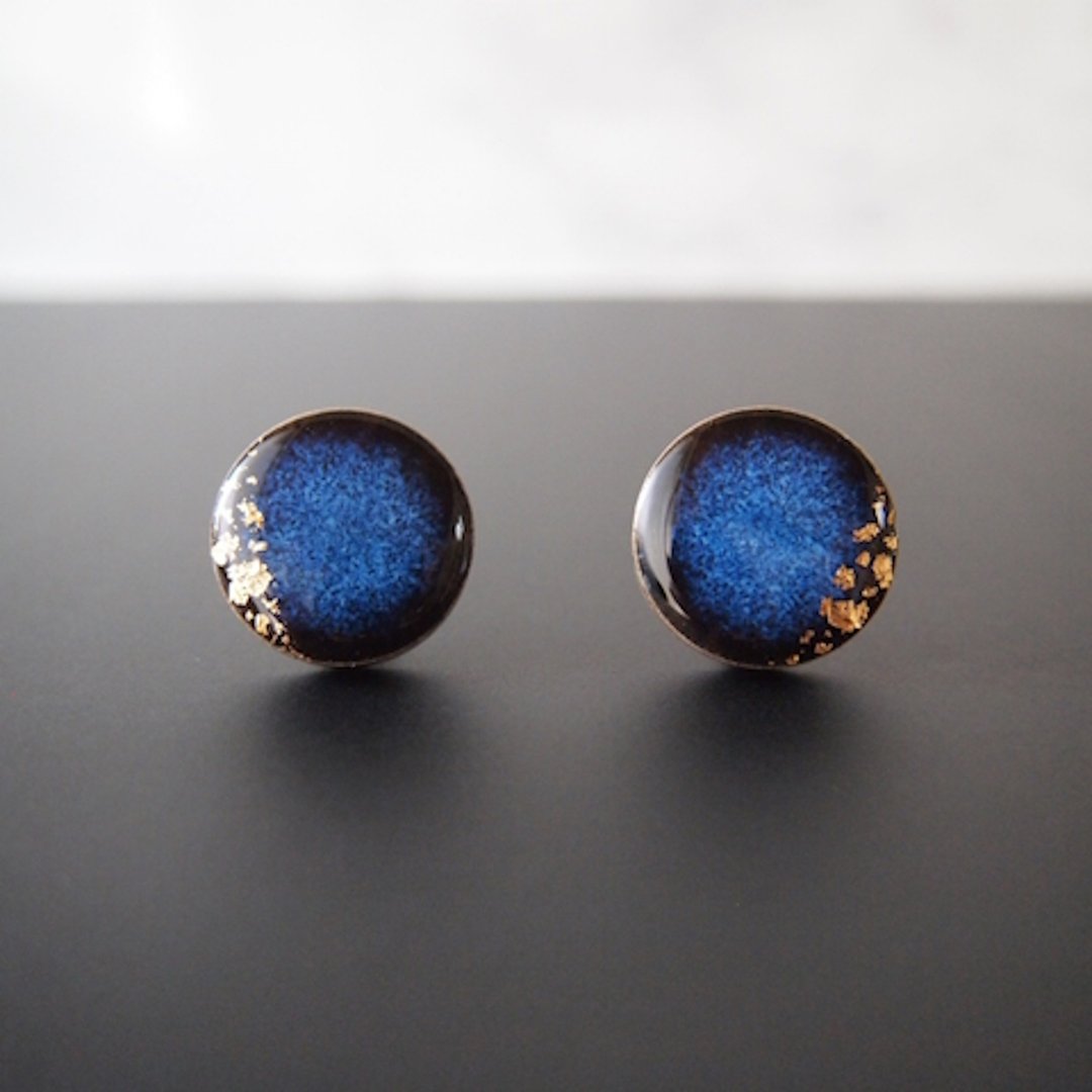 Plump Mino ware Earrings (Haku) Earrings / Clip-On - 耳环/耳夹 - 瓷 蓝色