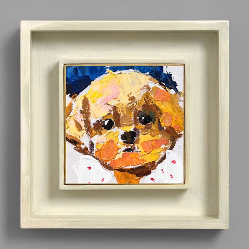 Puppy Painting Original Art Animal Art Impasto Oil Painting - 海报/装饰画/版画 - 其他材质 橘色