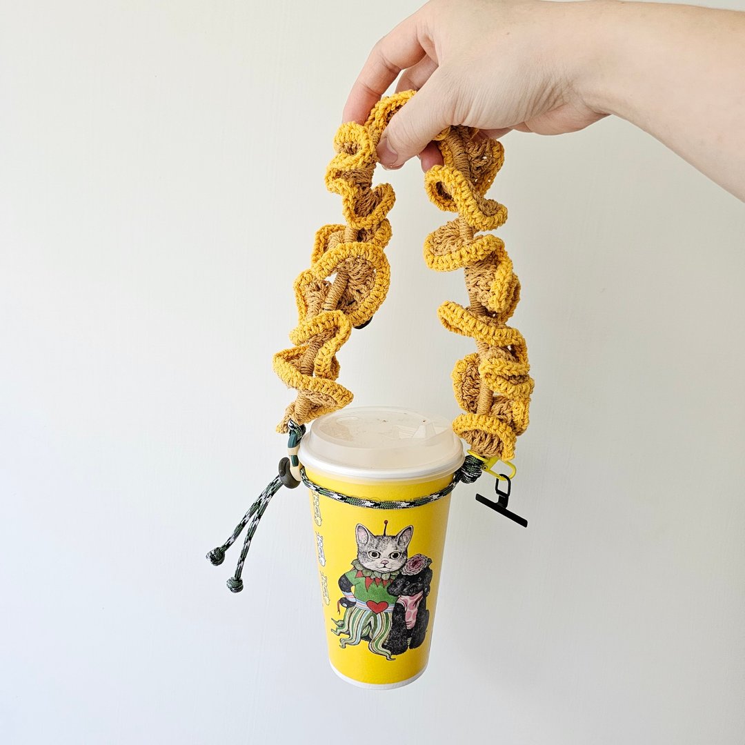 编织两用手机挂绳/饮料提绳 - 澄花 - 随行杯提袋/水壶袋 - 棉 黄色