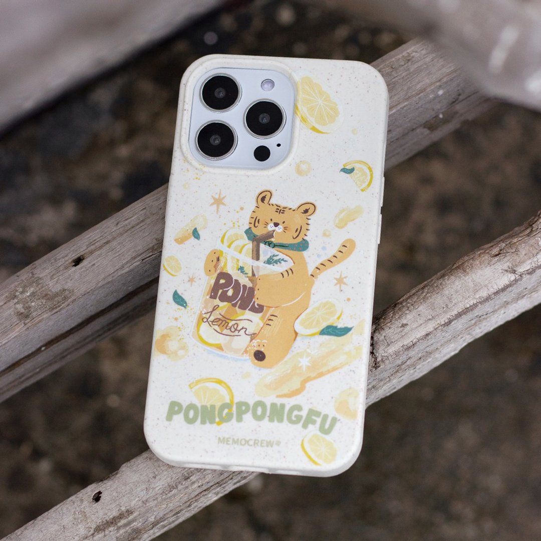 PONGPONGFU蓬蓬虎 | 柠檬茶 iPhone 可降解材質環保手机壳 - 手机壳/手机套 - 环保材料 白色