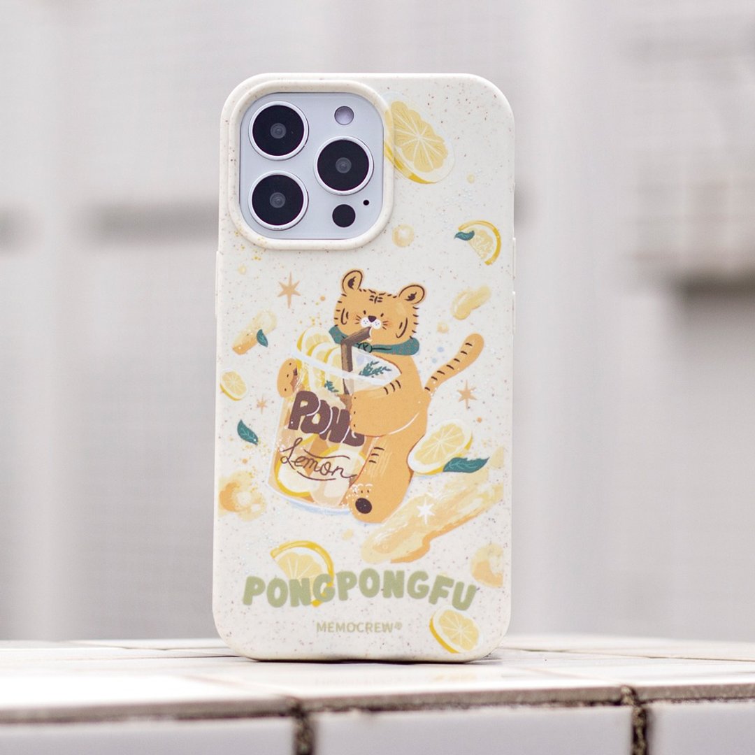 PONGPONGFU蓬蓬虎 | 柠檬茶 可降解材質環保手机壳 - 手机壳/手机套 - 环保材料 白色