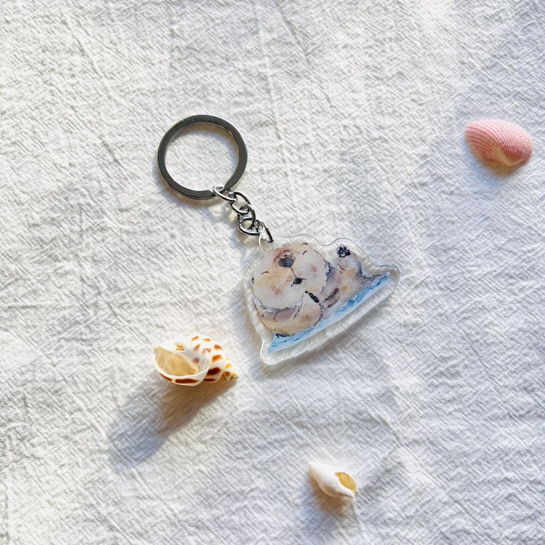 海獭 匙扣 钥匙圈 水彩海洋系列 - 钥匙链/钥匙包 - 塑料 咖啡色